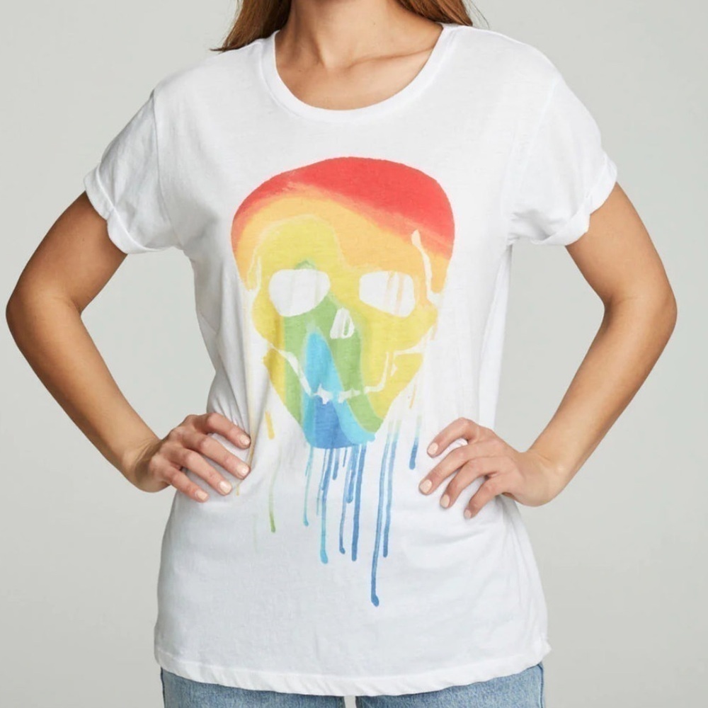 BRAND NEW CHASER DRIPPY SKULL SHORT SLEEVE CUFFED WHITE T-SHIRT SMALL UNISEX